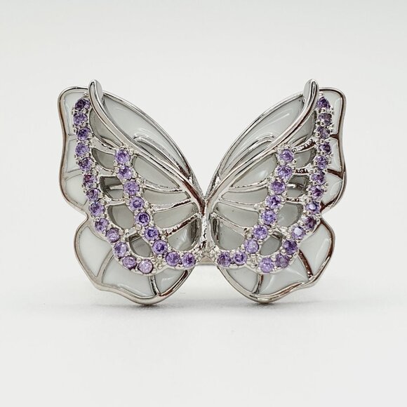 🎁Sweet White Butterfly Anillos Silver Plated Ring for Women/Girl, UNVN12339 - Picture 9 of 15